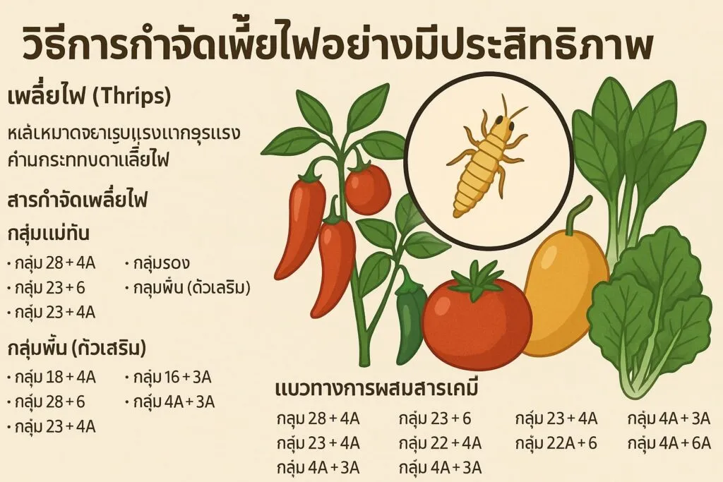 เพลี้ยไฟและรอยทำลายบนใบพืชที่ควรตรวจพบตั้งแต่ระยะแรก